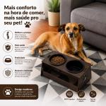 Comedouro 2 Potes Elevado para Cachorro e Gato em Mdf Nogueira/Branco com Tigela de Plástico Tendência