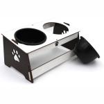 Comedouro Elevado para Cachorro e Gato em Mdf Nogueira/Branco com Tigela de Plástico Tendência