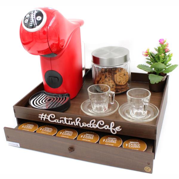 Cômoda bandeja Porta Máquina e Porta Cápsulas 1 Gaveta Café Dolce Gusto - Nogueira