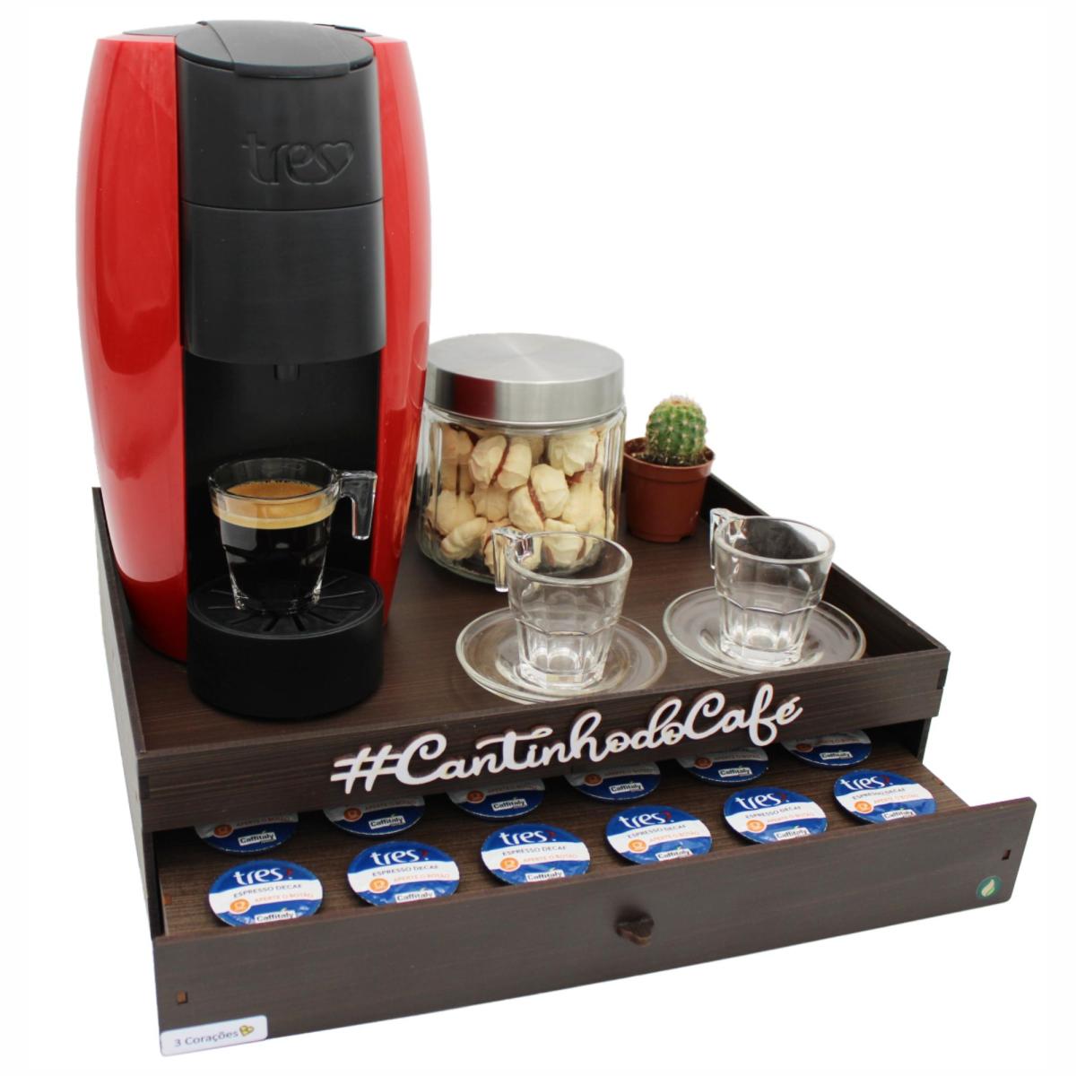 Cômoda Porta Máquina e Porta Cápsulas 1 Gaveta Café Três Corações Preta Mdf