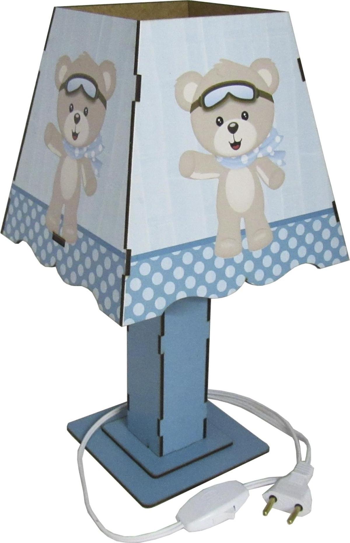 Abajur Luminária Decoração Bebê Urso Azul Mdf