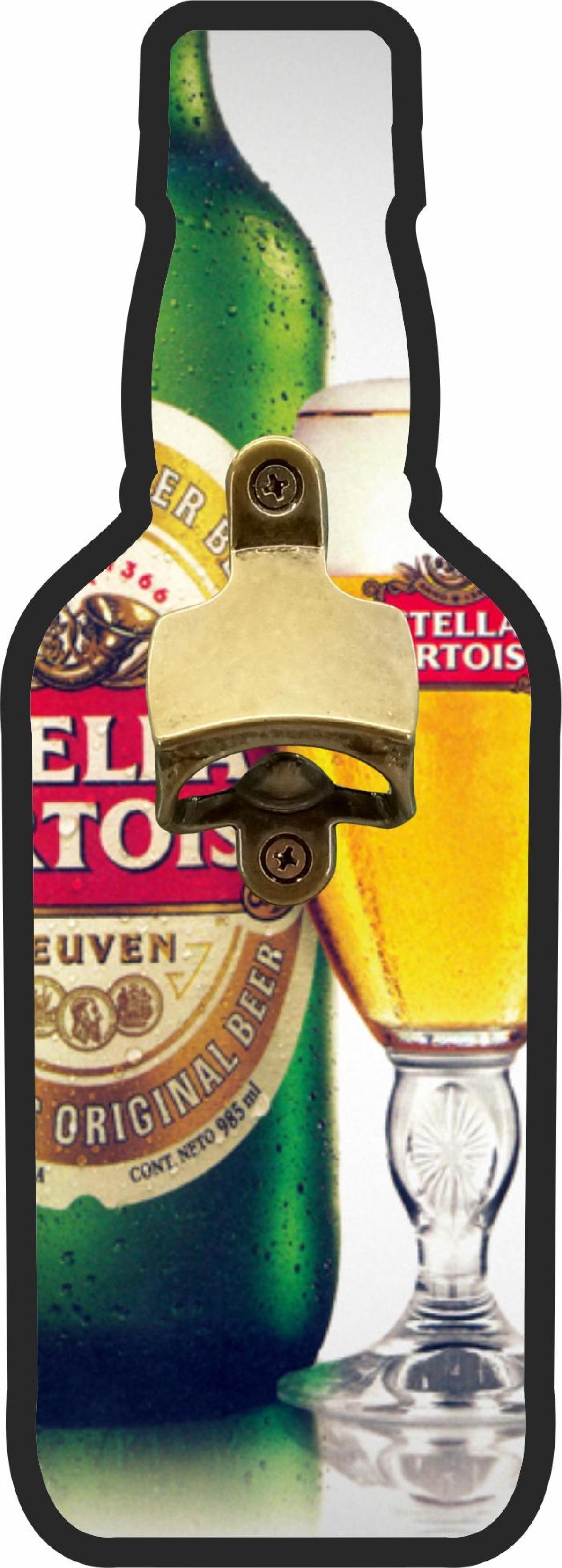 Abridor Para Parede Garrafa Stella Com Taça Simples Mdf