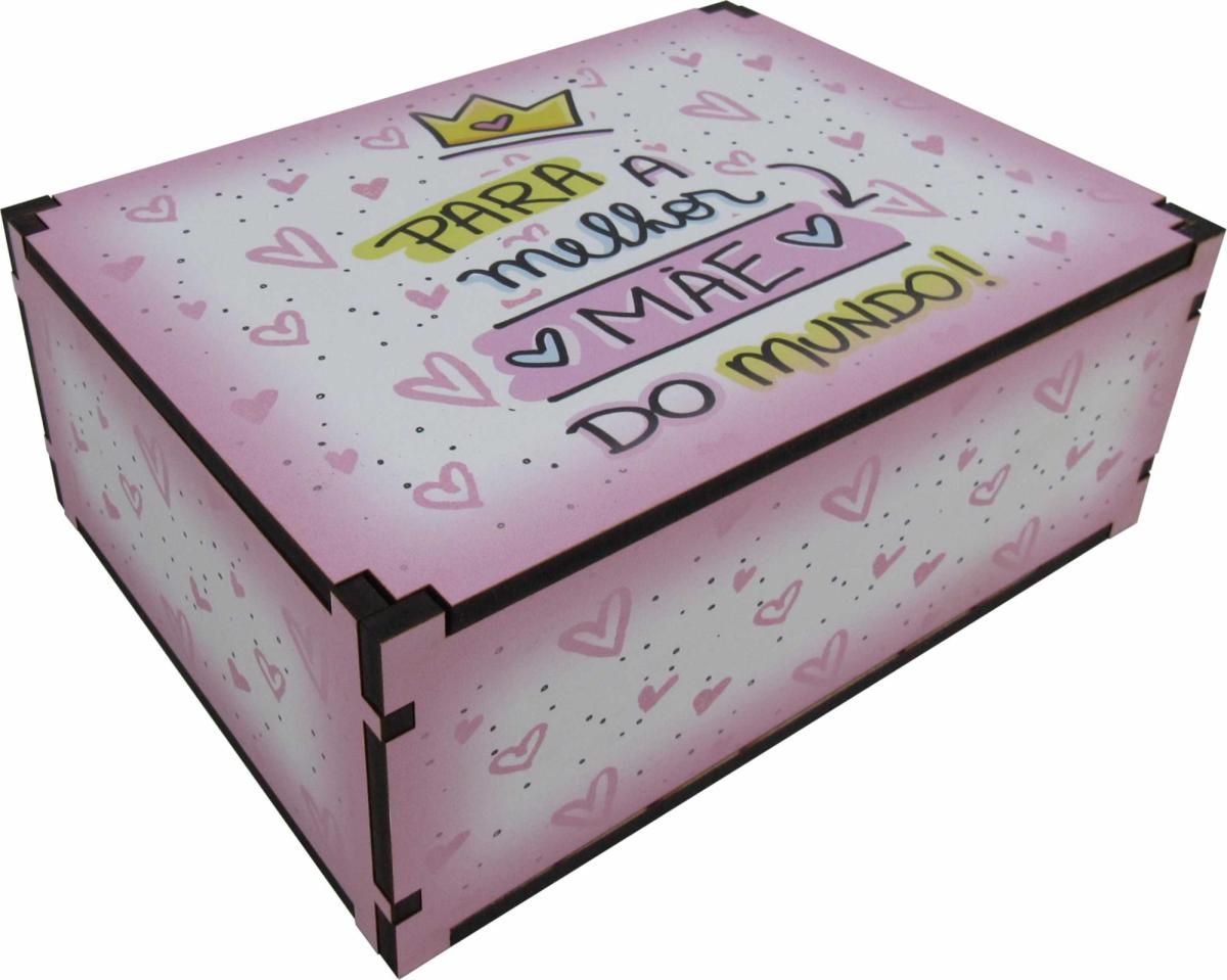 Caixa Organizadora Para a Melhor Mãe do Mundo Coraçãozinho 23X17X9cm Mdf