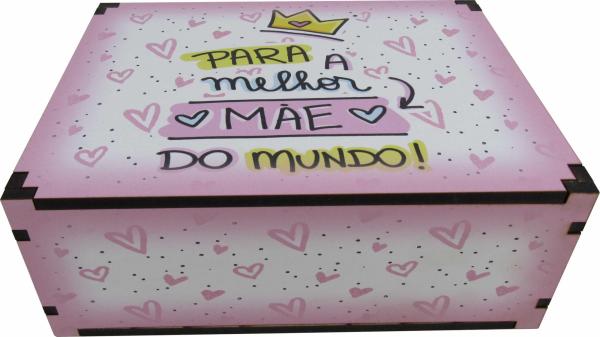 Caixa Organizadora Para a Melhor Mãe do Mundo Coraçãozinho 23X17X9cm Mdf 