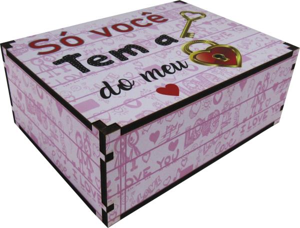 Caixa Organizadora Chave Coração Rosa 23X17X9cm Mdf 