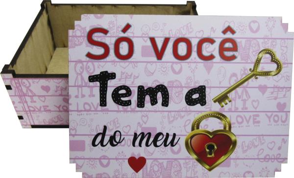 Caixa Organizadora Chave Coração Rosa 23X17X9cm Mdf 