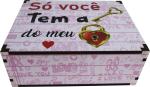Caixa Organizadora Chave Coração Rosa 23X17X9cm Mdf 