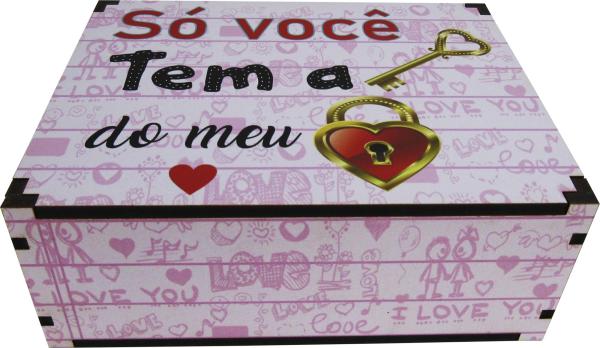 Caixa Organizadora Chave Coração Rosa 23X17X9cm Mdf 