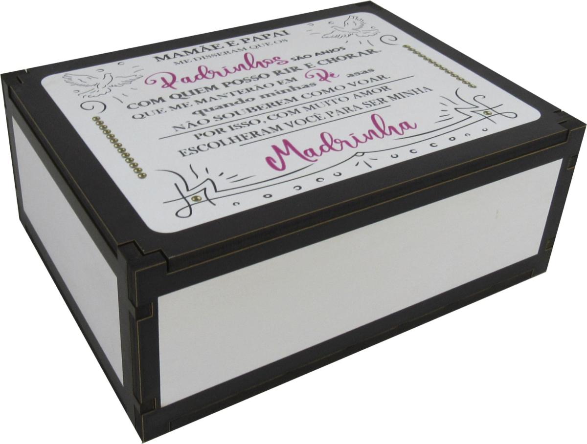Caixa Organizadora Convite Batizado Madrinha Rosa23X17X9cm Mdf 