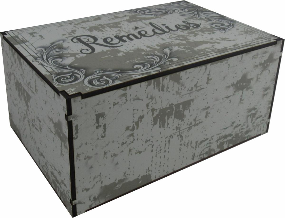 Caixa Organizadora Remédios Cinza e Verde 30x20x14cm Mdf 