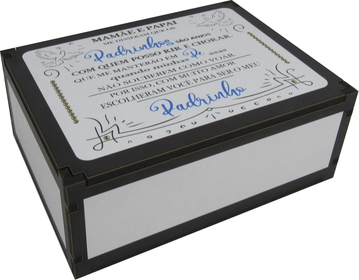 Caixa Organizadora Convite Batizado Padrinho Azul 23X17X9cm Mdf 