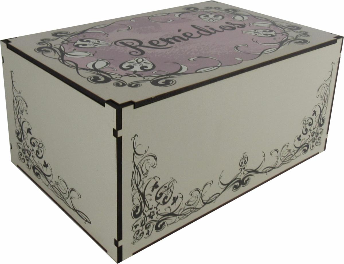 Caixa Organizadora Remédios Cinza e Rosa 30x20x14cm Mdf 