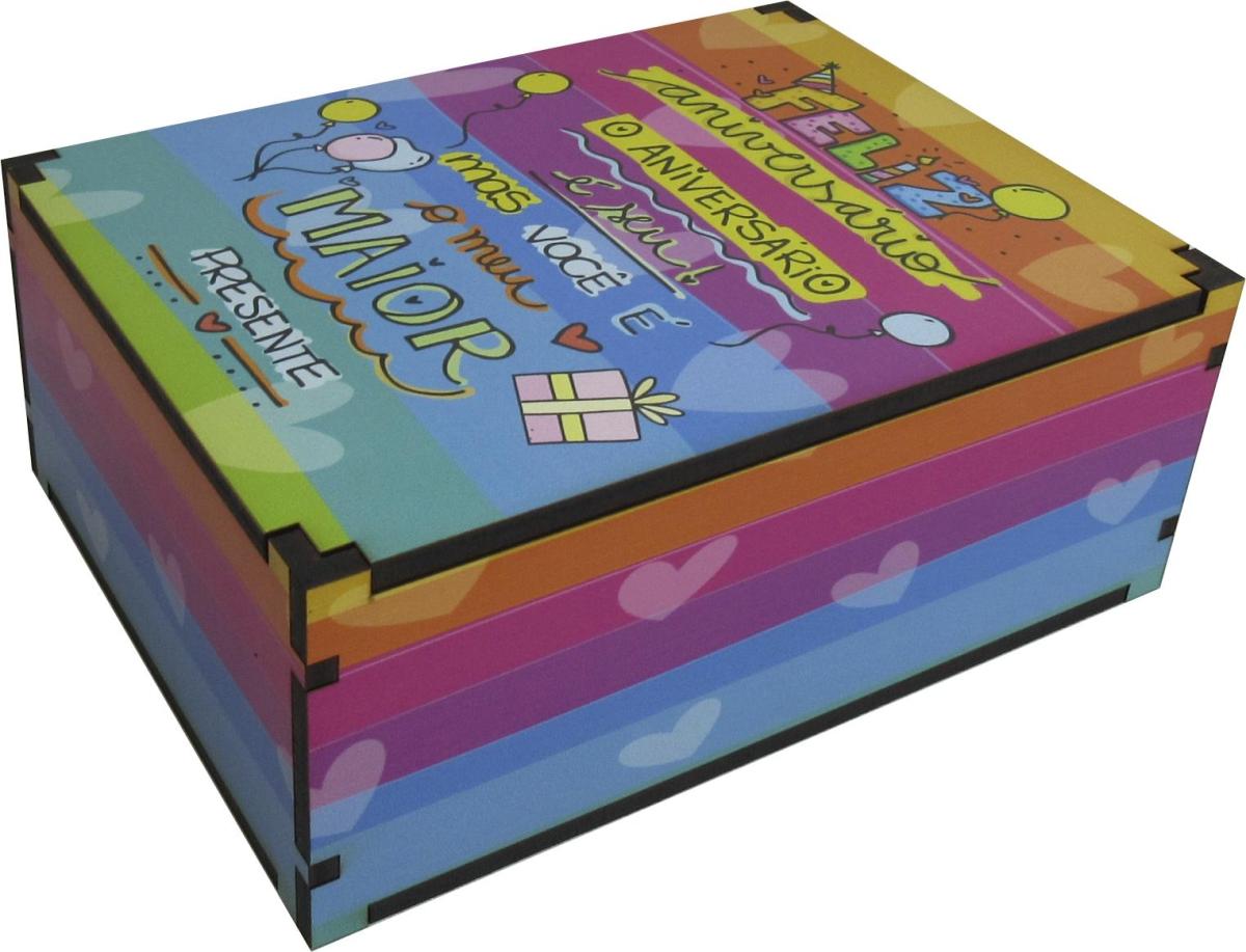 Caixa Organizadora Feliz Aniversário  23X17X9cm Mdf 