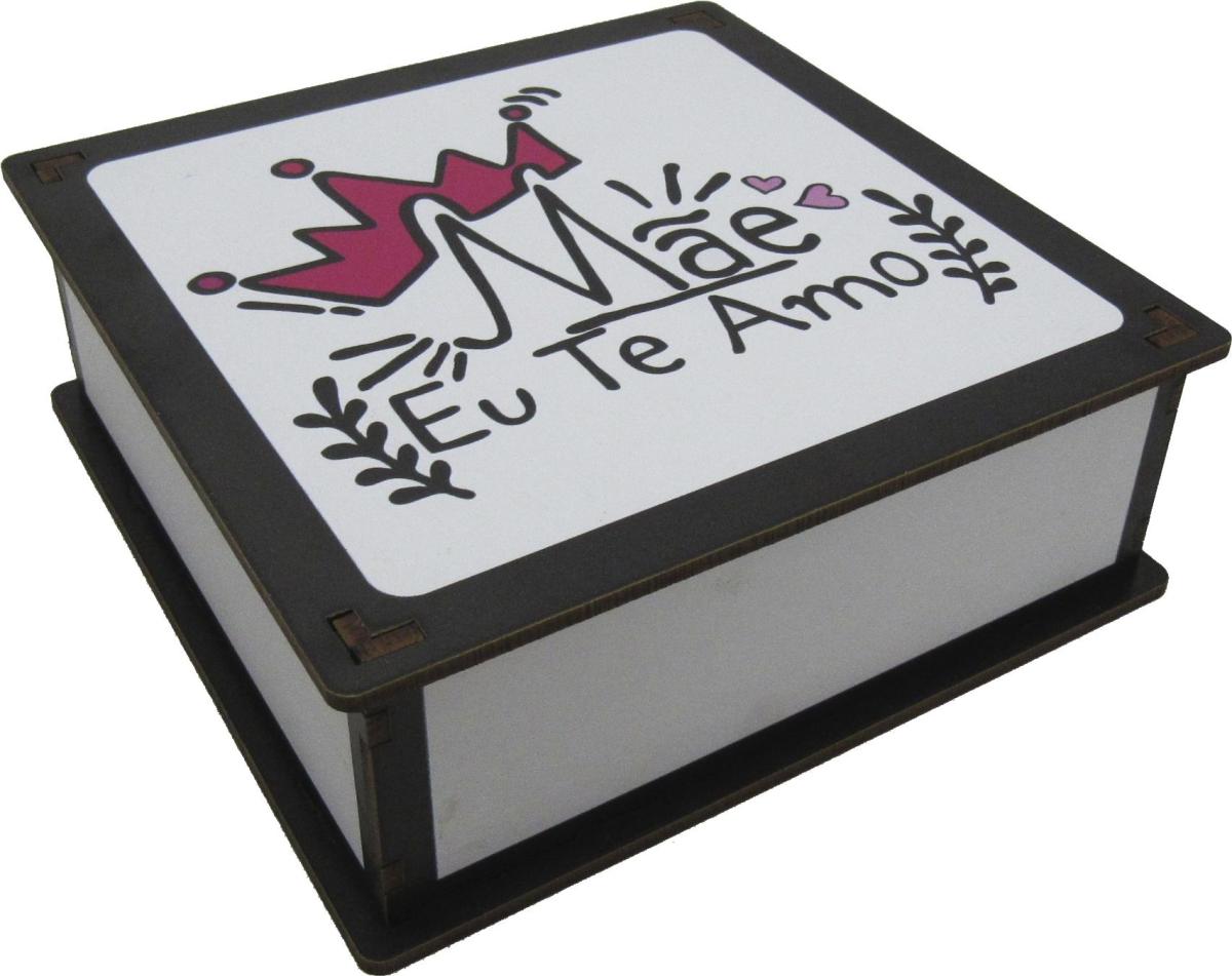 Caixa Organizadora Mãe Eu Te Amo 16x16x5,5cm Mdf 
