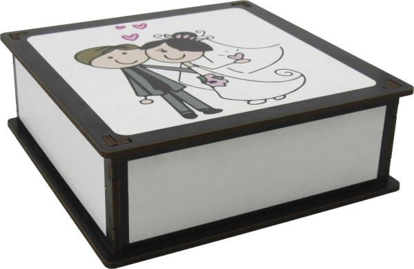 Caixa Organizadora Noivos 16x16x5,5cm Mdf 