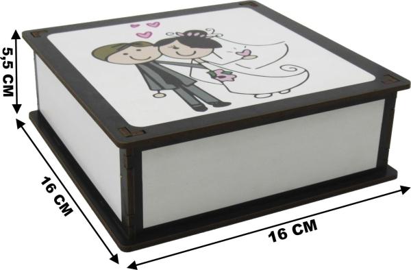 Caixa Organizadora Noivos 16x16x5,5cm Mdf 