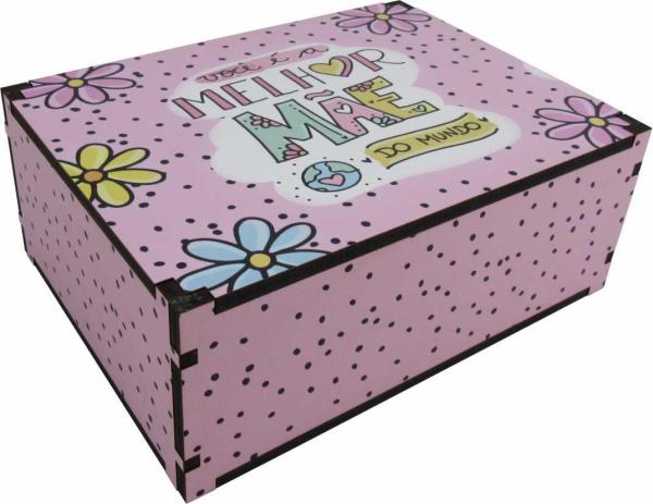 Caixa Organizadora Melhor Mãe do Mundo Bolinhas 23X17X9cm Mdf 