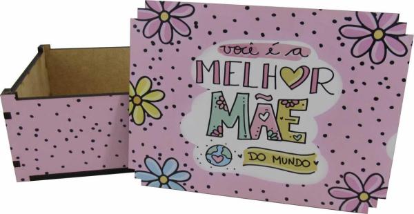 Caixa Organizadora Melhor Mãe do Mundo Bolinhas 23X17X9cm Mdf 