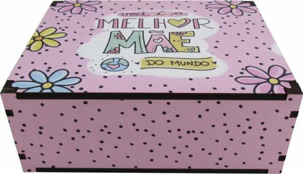 Caixa Organizadora Melhor Mãe do Mundo Bolinhas 23X17X9cm Mdf 