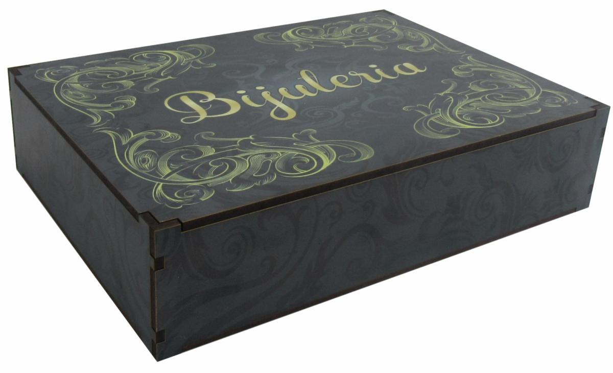 Caixa Organizadora Bijuterias amarela 29x21x6,5cm Mdf 