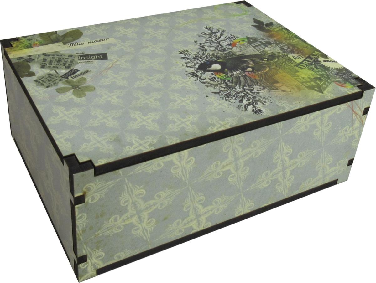Caixa Organizadora Verde Pássaros  23X17X9 cm Mdf 