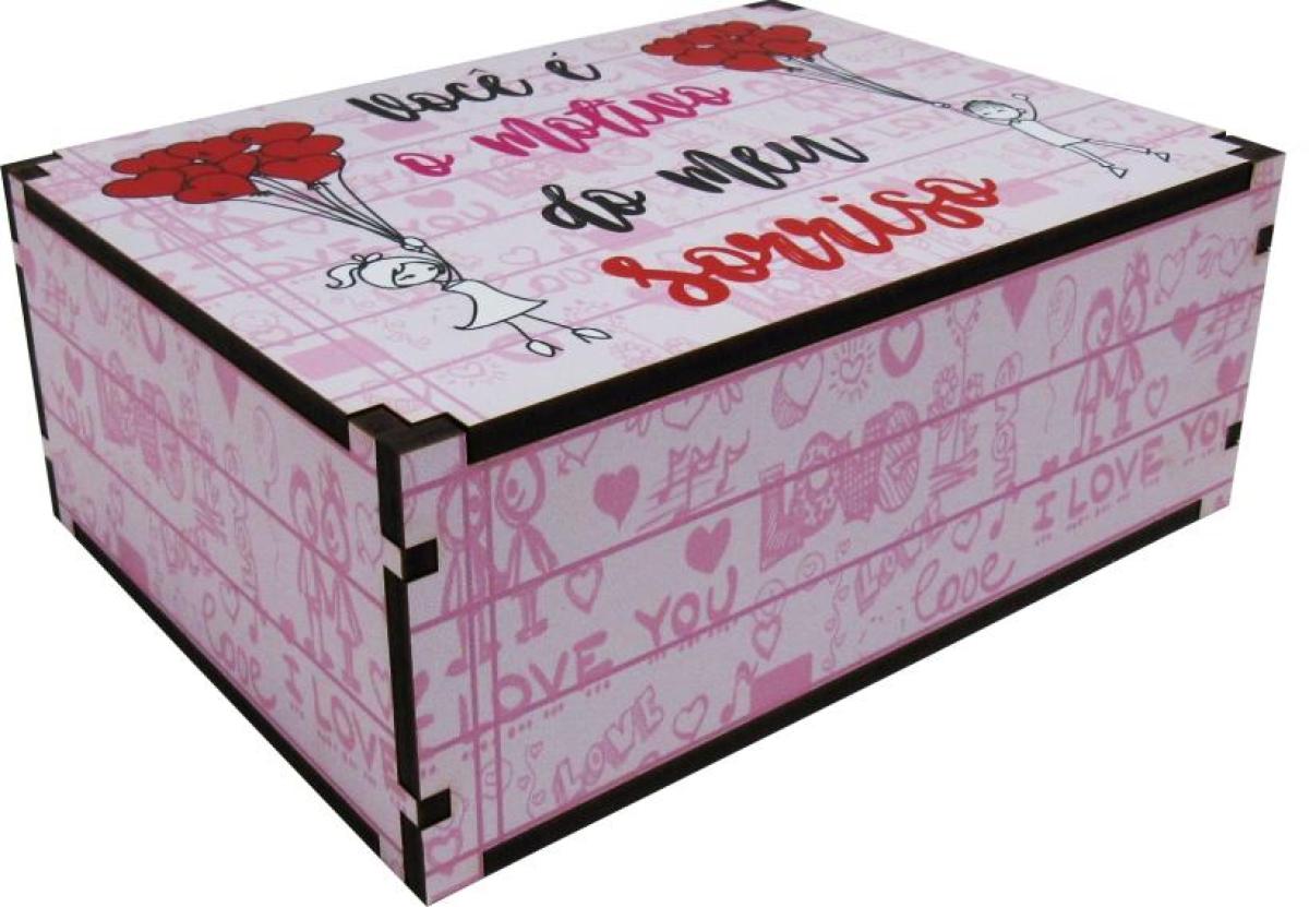 Caixa Organizadora Sorriso Rosa 30x30x14cm Mdf