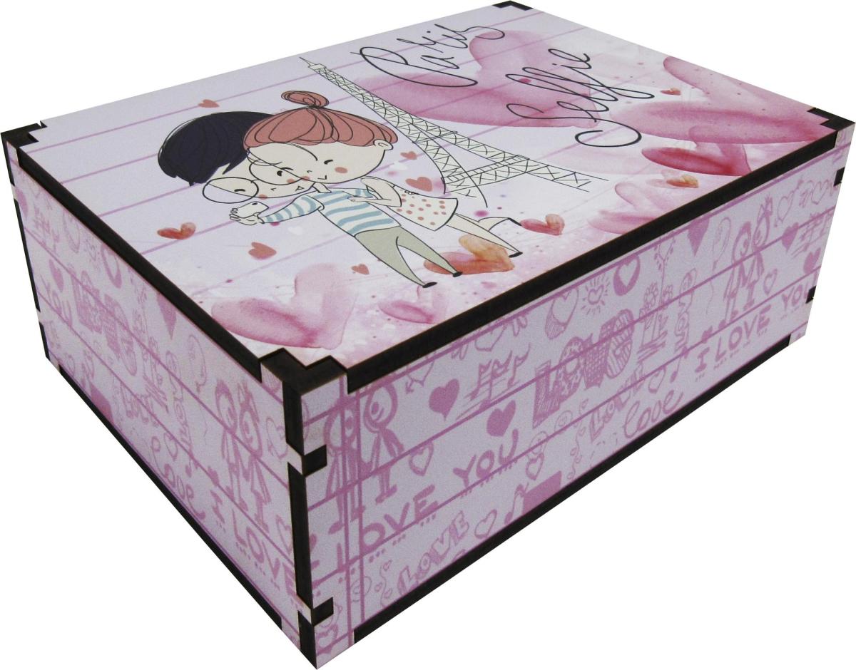 Caixa Organizadora Selfie Paris Rosa 23X17X9 cm Mdf