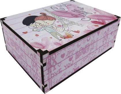 Caixa Organizadora Selfie Paris Rosa 23X17X9 cm Mdf 