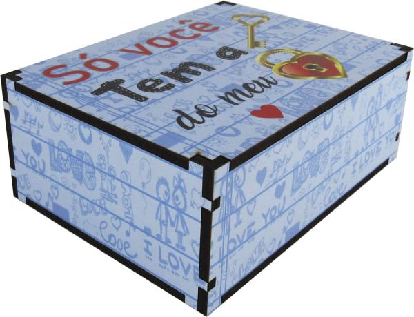 Caixa Organizadora Chave Coração Azul 23X17X9cm Mdf 
