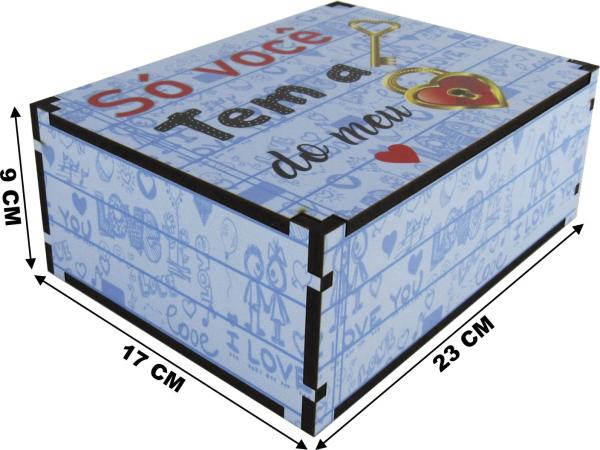 Caixa Organizadora Chave Coração Azul 23X17X9cm Mdf 