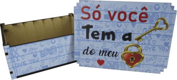 Caixa Organizadora Chave Coração Azul 23X17X9cm Mdf 