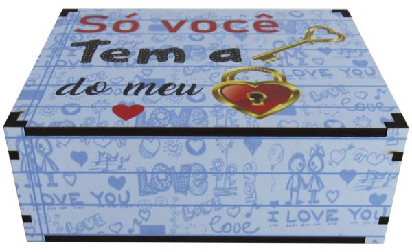 Caixa Organizadora Chave Coração Azul 23X17X9cm Mdf 