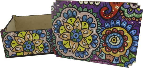 Caixa Organizadora Mandala Colorida   23X17X9cm Mdf 