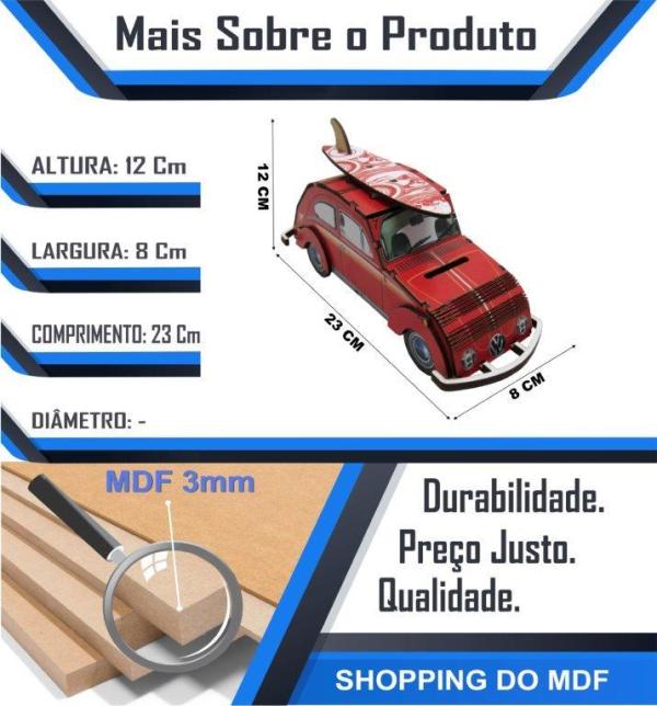 Cofre Fusca Adesivado Vermelho Mdf