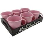 Bandeja Mãe Eu Te Amo Com 6 Xícaras Rosa Acrílica Presente Dia das Mães