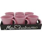 Bandeja Mãe Eu Te Amo Com 6 Xícaras Rosa Acrílica Presente Dia das Mães