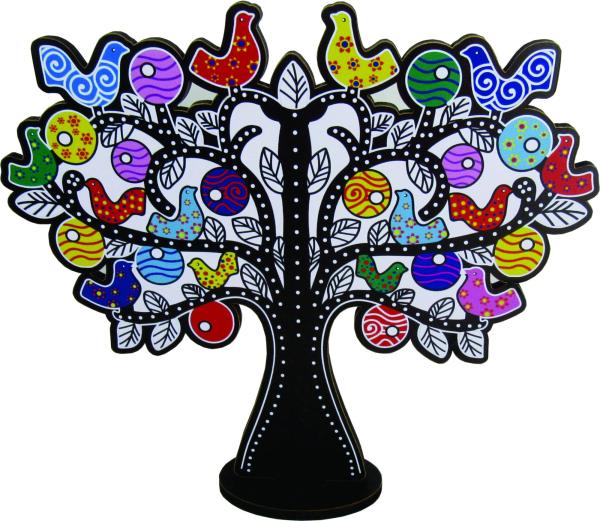 Arvore Pássaros Color Com Base Adesivada 27X25,5CM MDF