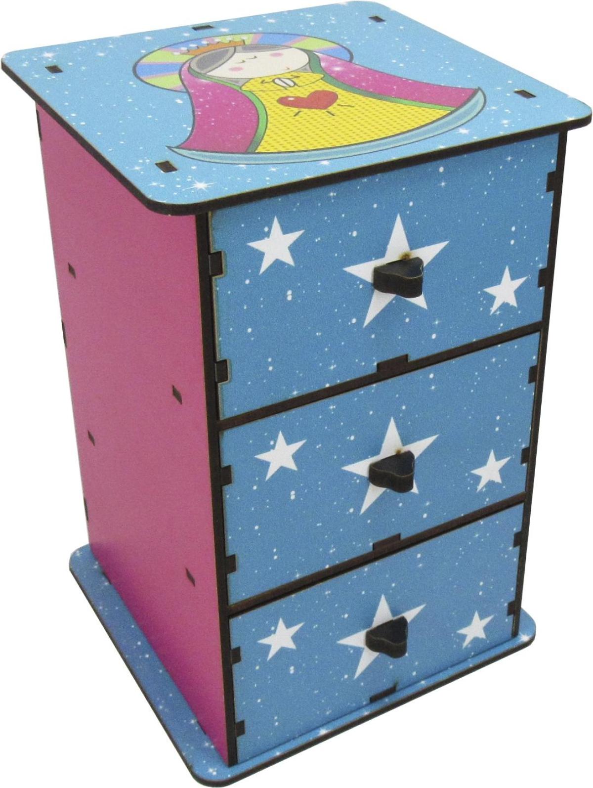 Gaveteiro de Mesa Decorativo Santinha 3 Gavetas 13,5x13,5x20,5cm Mdf