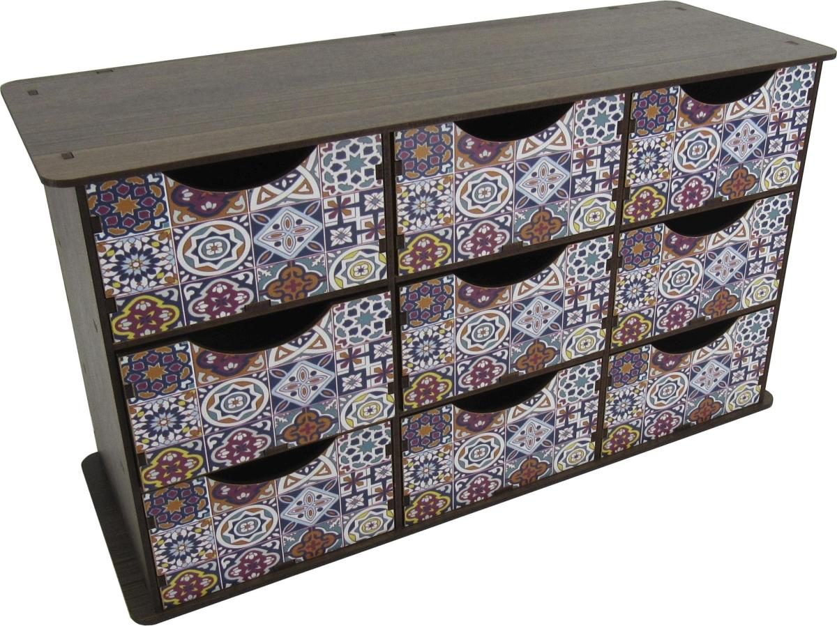 Gaveteiro de Mesa Decorativo Amadeirado 9  Gavetas 36,5x13x20,5cm Mdf