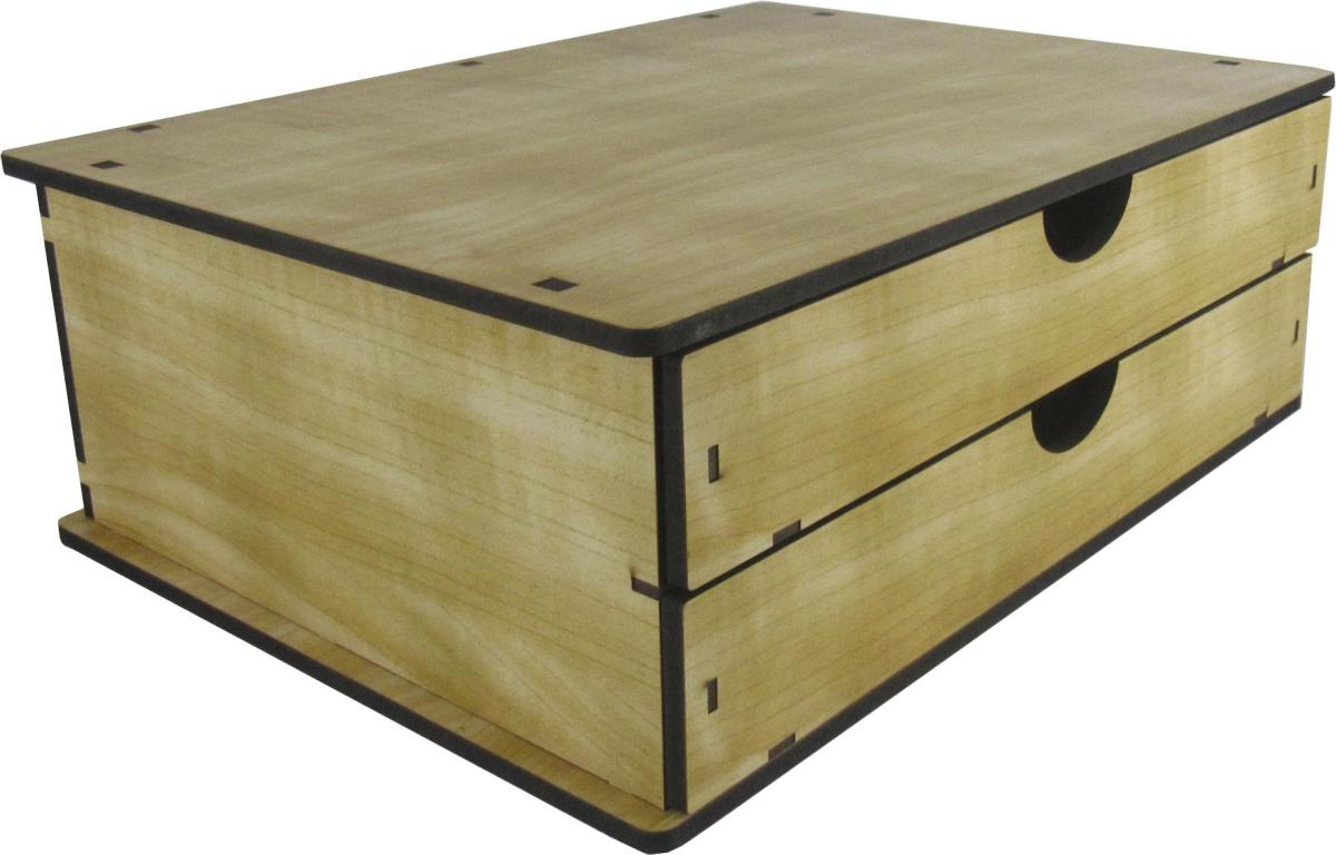Gaveteiro de Mesa 2 Gavetas Madeira Amarela 36x26,5x12,5cm Mdf