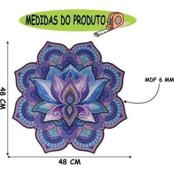 Placa Quadro Decorativa Mandala Recorte Grande Roxa Mdf