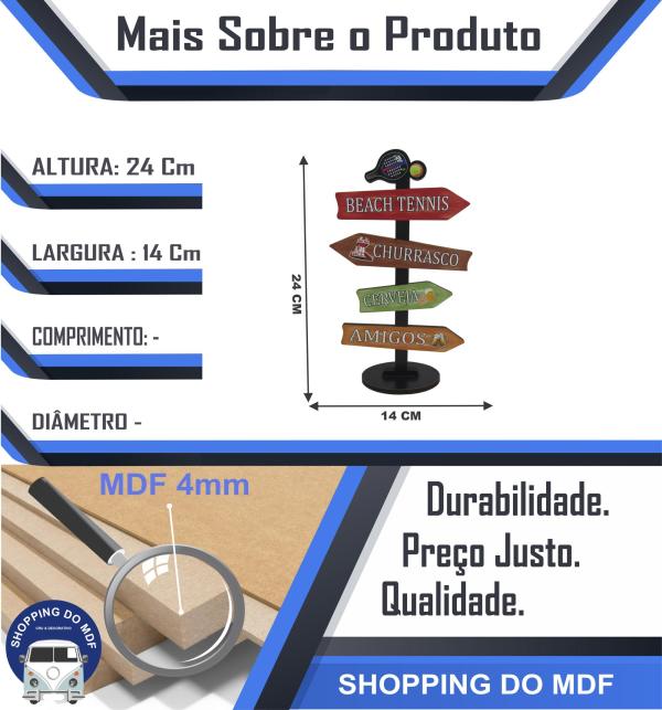 Placa Seta de Mesa Adesivada Beach Tennis Mdf