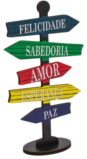 Placa Seta de Mesa Adesivada   Mdf Felicidade