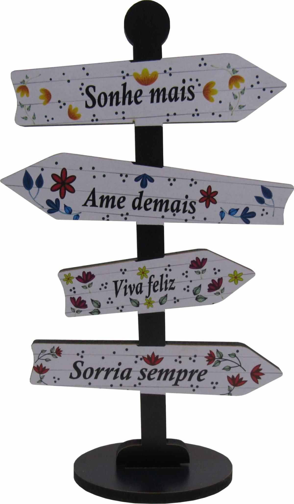 Placa Seta de Mesa Adesivada Sonhe Mais   Mdf