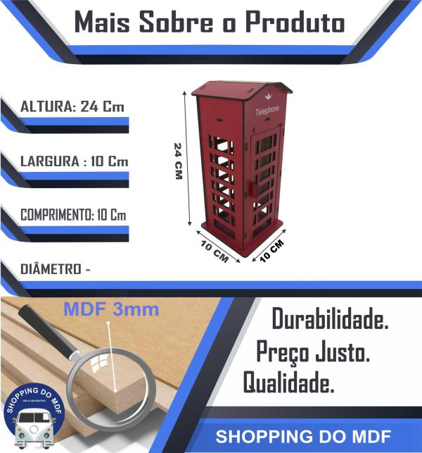 Cabine Telefônica Decorativa Grande 24x10,5x10,5cm Mdf