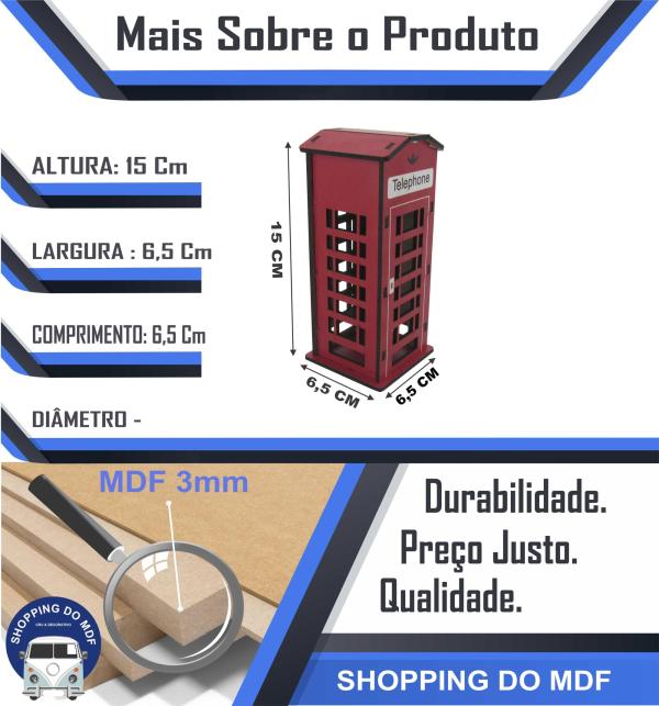 Cabine Telefônica Decorativa Pequena 15x6,5x6,5cm Mdf