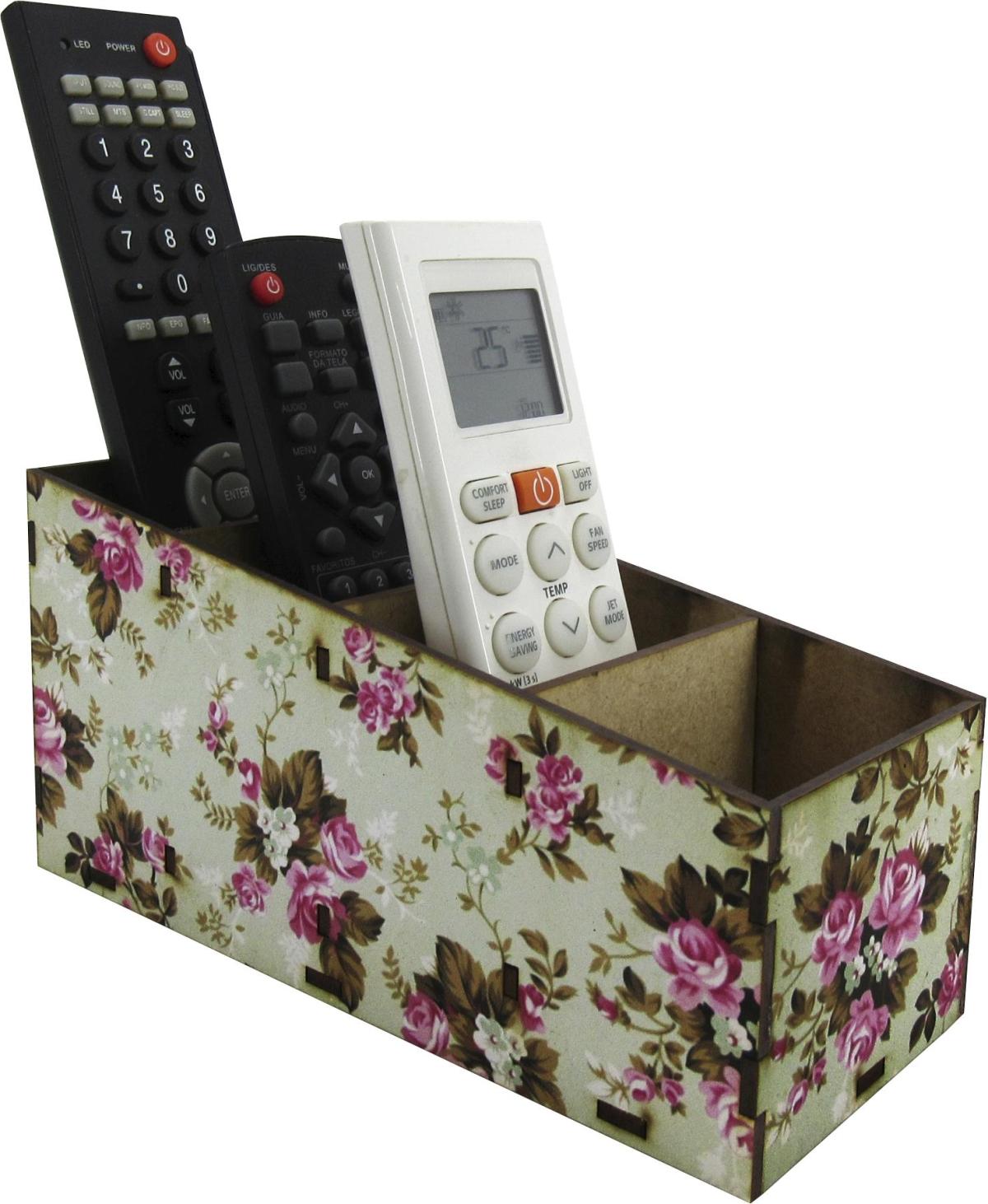 Porta Controle Floral 4 Partes Mdf