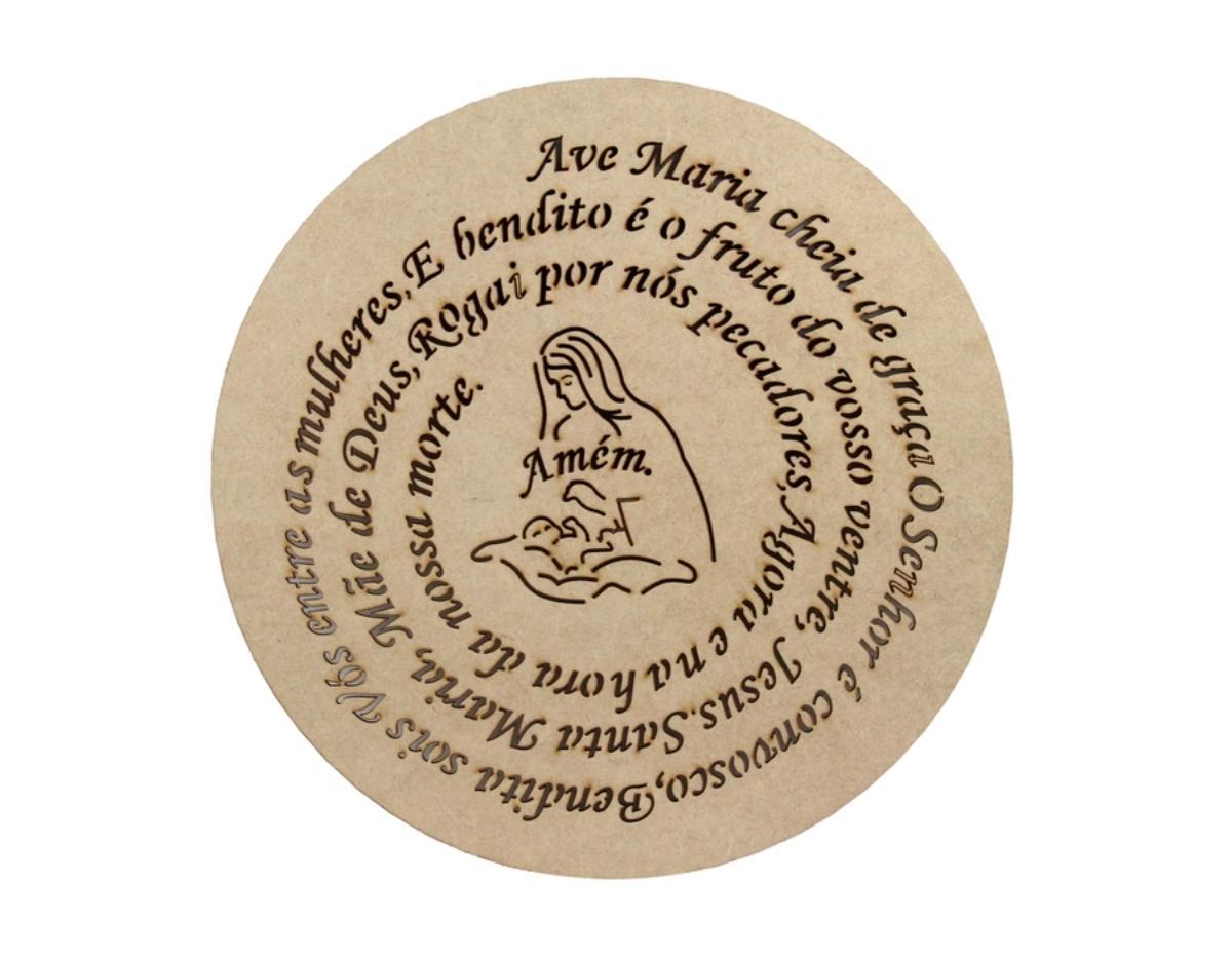 Quadro Placa Redonda Oração Ave Maria 50cm Mdf Crú 