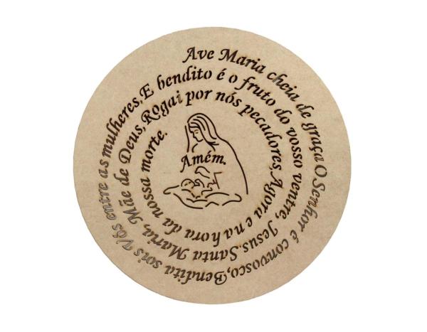Quadro Placa Redonda Oração Ave Maria 50cm Mdf Crú 