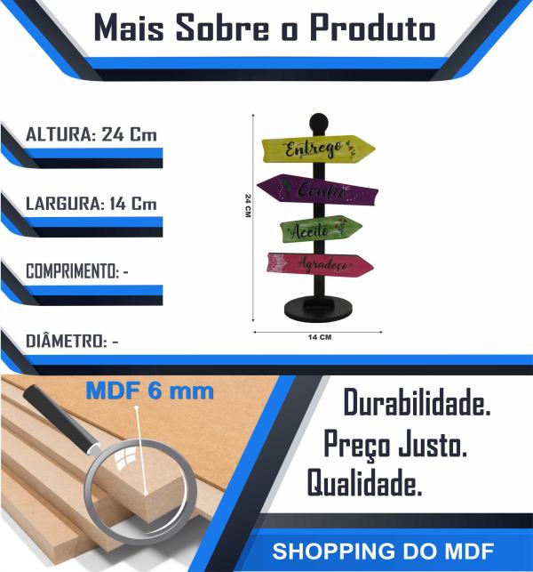 Placa Seta de Mesa Adesivada Entrego Confio Mdf